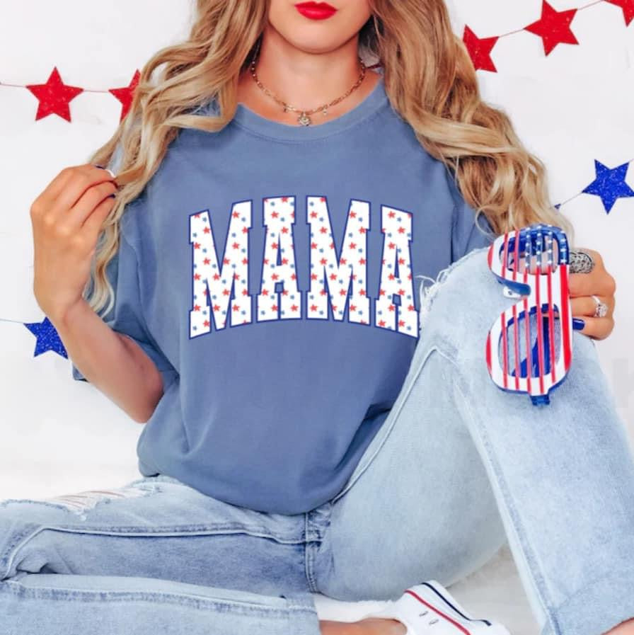 (Patriotic) Varsity Mama  Short Sleeve Adult Tee