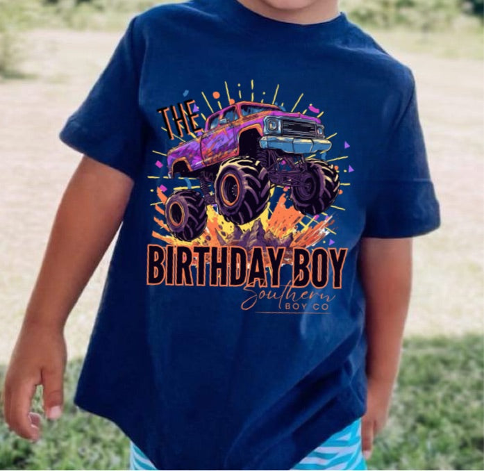 Monster Truck Birthday Boy's Short Sleeve Shirt
