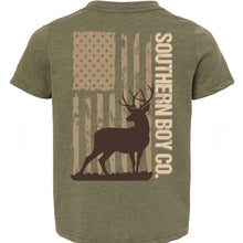 Load image into Gallery viewer, SBC Standing Buck Flag (Military Green) Short Sleeve Kids Tee
