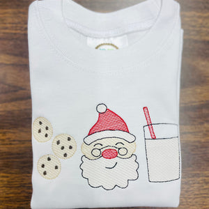 Santa Milk & Cookies SHORT Sleeve Embroidered Tee