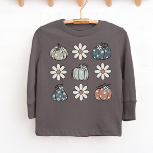 Retro Pumpkin Floral Long Sleeve Girls Tee