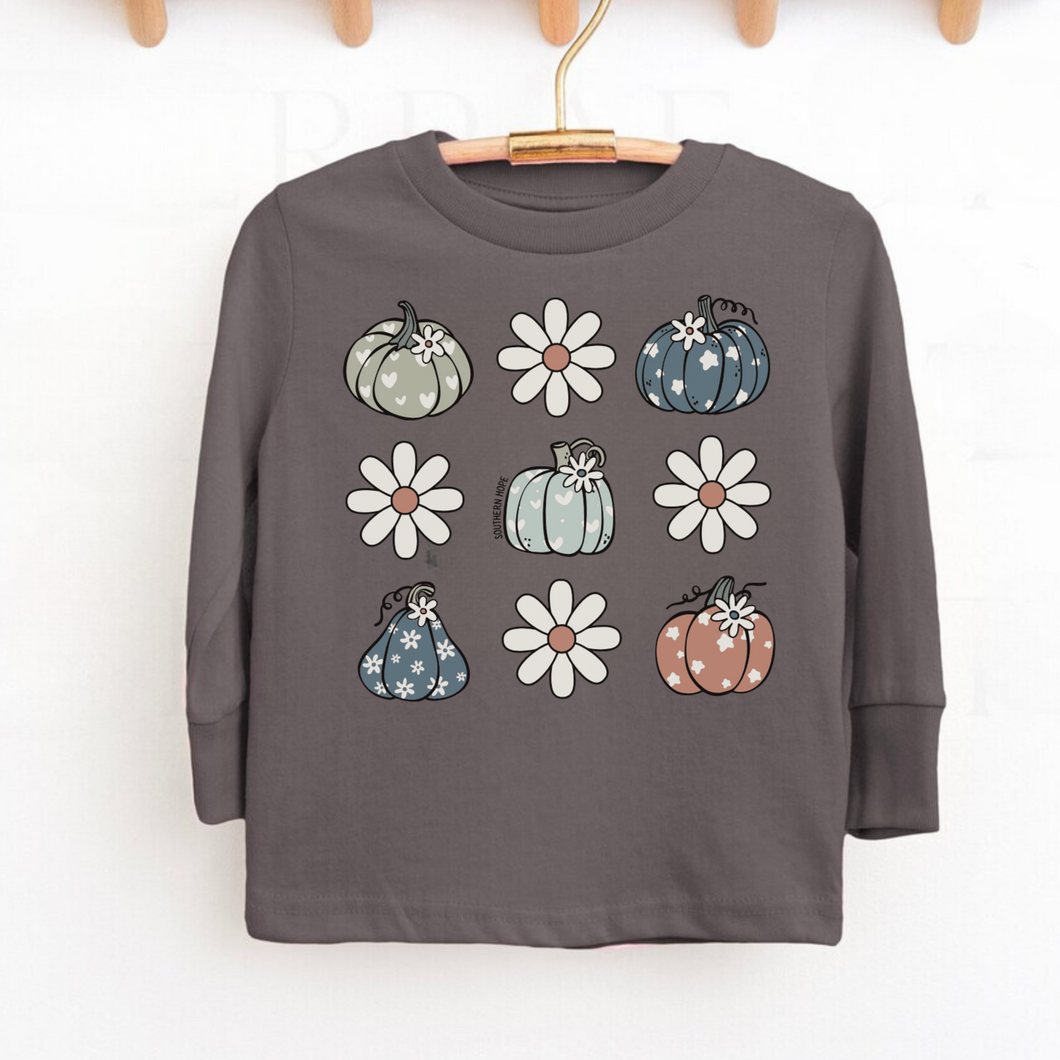 Retro Pumpkin Floral Long Sleeve Girls Tee