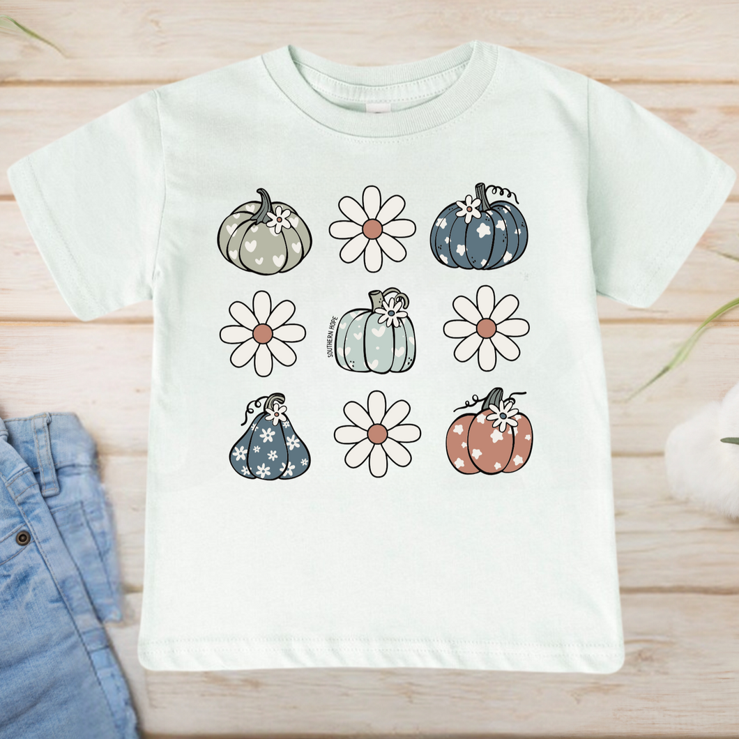 Retro Pumpkin Floral Short Sleeve Girls Tee