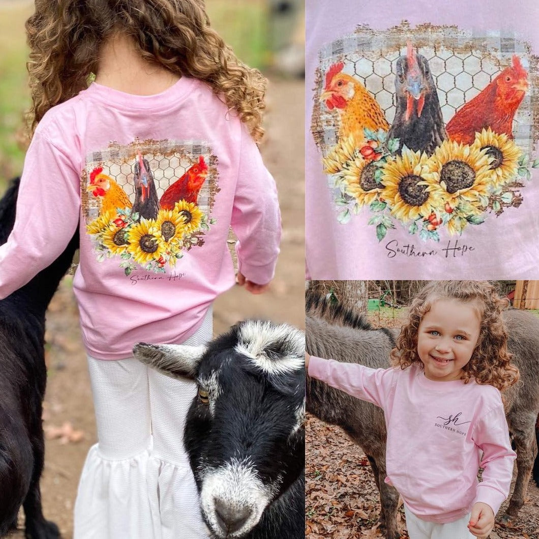 Chicken Farm Youth Long Sleeve Girls Tee (D)