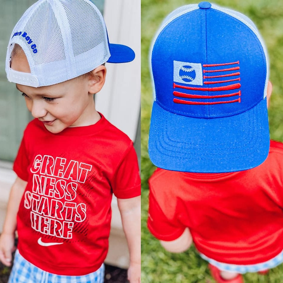 Baseball Flag Kids Hat (Royal)