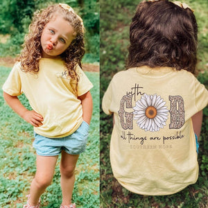 With God (Yellow) Short Sleeve Girls Tee (D)