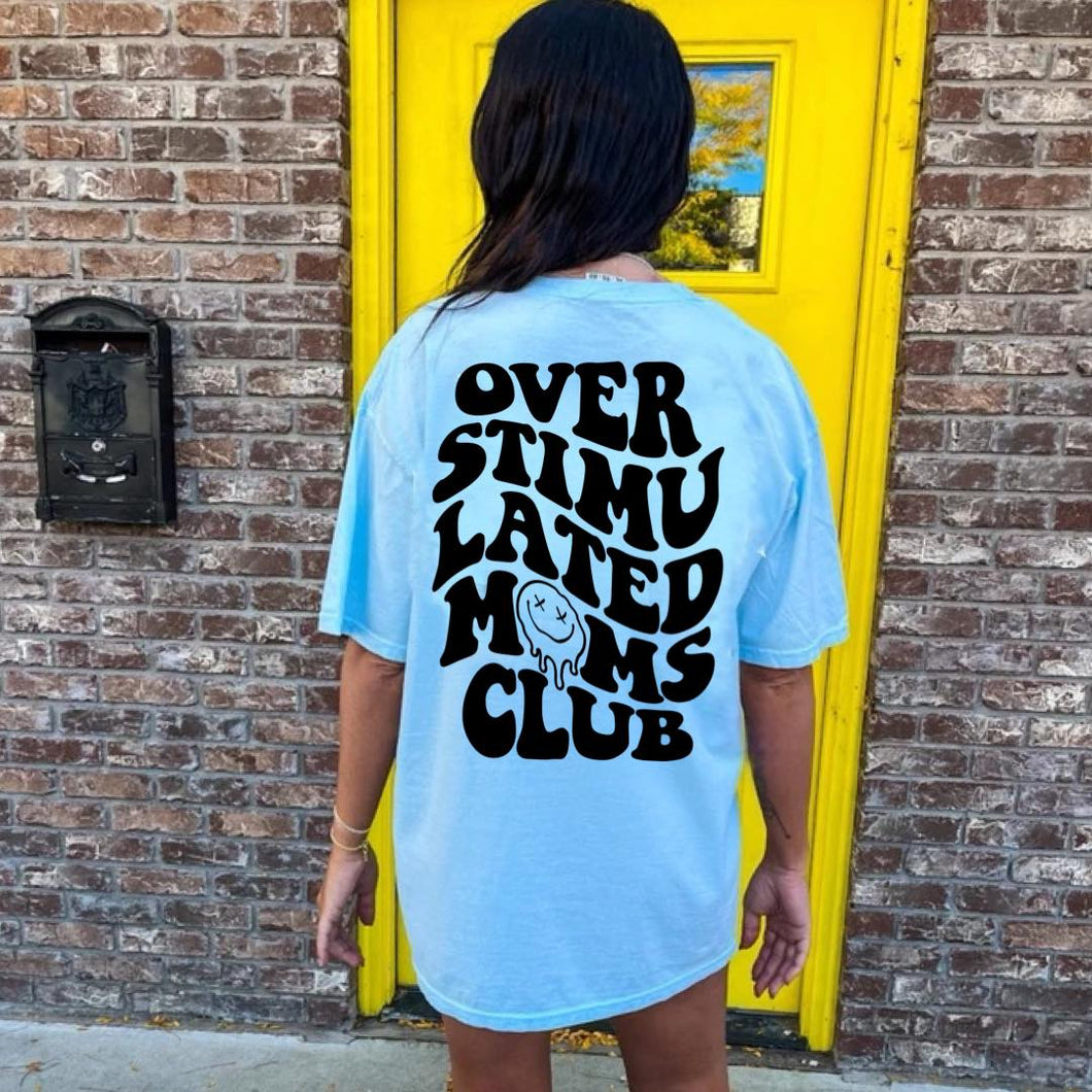 Overstimulated Moms Club Blue Short Sleeve Adult Tee