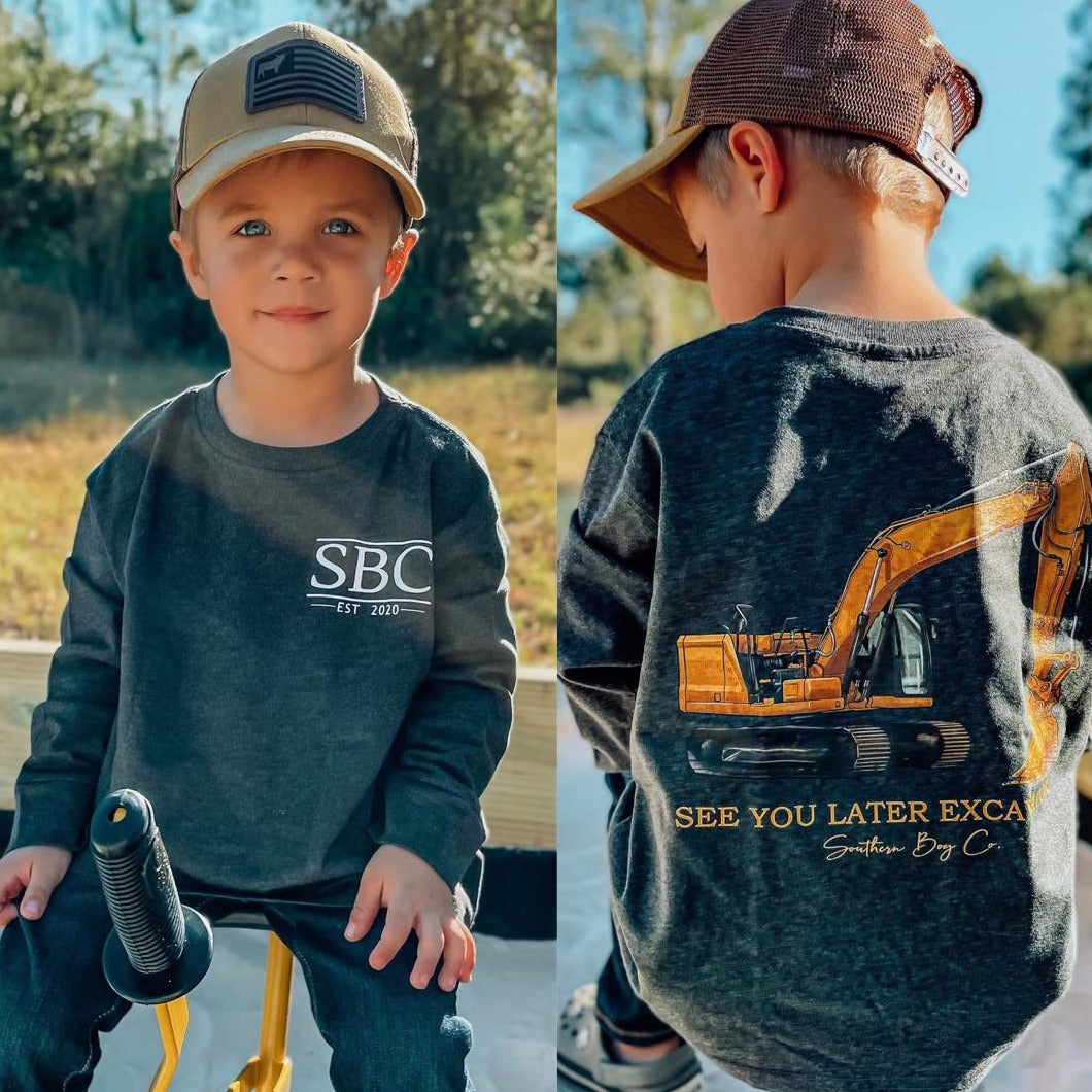 Excavator Long Sleeve Kids Tee (D)