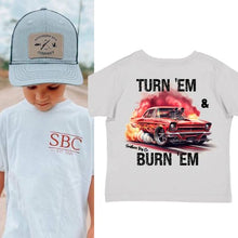 Load image into Gallery viewer, Turn &#39;Em &amp; Burn &#39;Em Short Sleeve Kids Tee (D)
