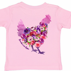 Floral Chicken Short Sleeve Girls Tee (D)