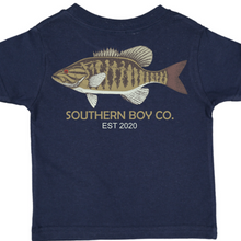 Load image into Gallery viewer, Smallmouth Bass (NAVY) Short Sleeve Kids Tee
