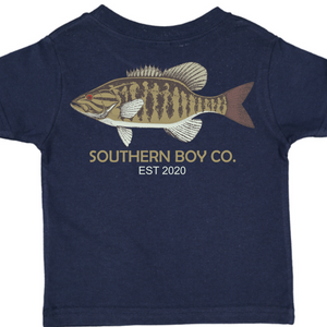 Smallmouth Bass (NAVY) Short Sleeve Kids Tee