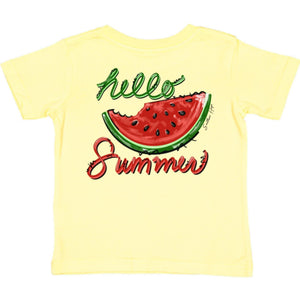 Hello Summer Watermelon Short Sleeve Girls Tee (D)