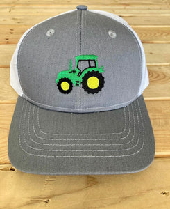 Grey/White Embroidered Tractor Hat