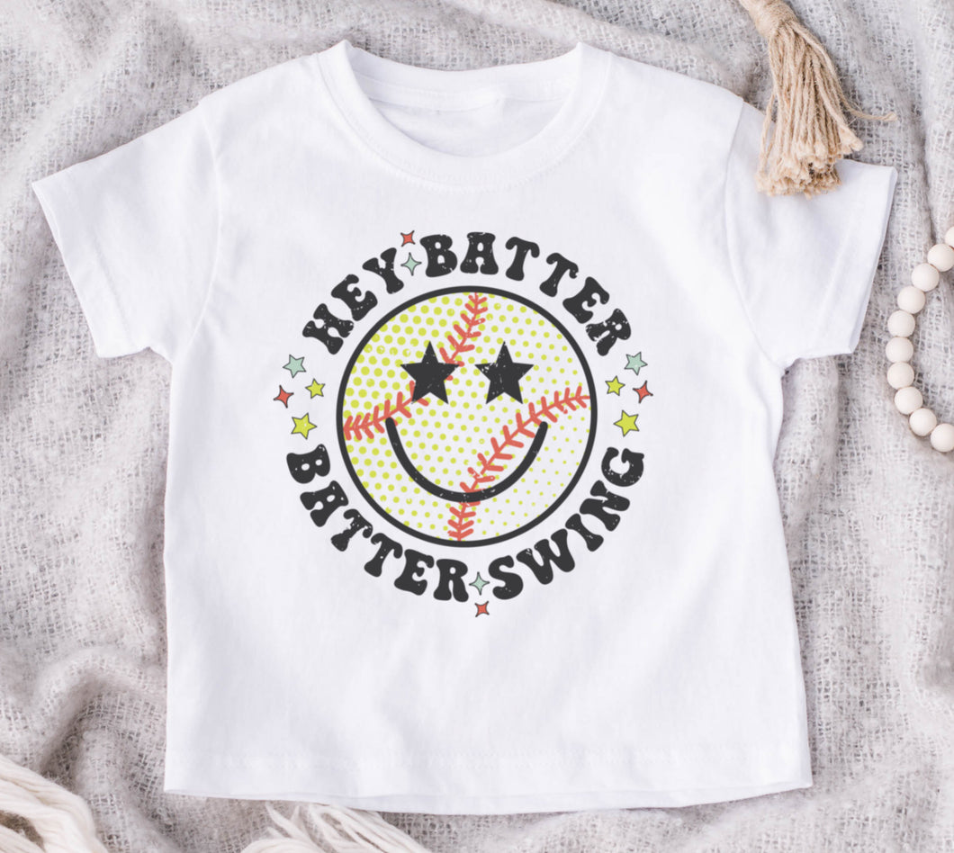 Hey Batter Batter Front Print Short Sleeve Youth Tee (D)