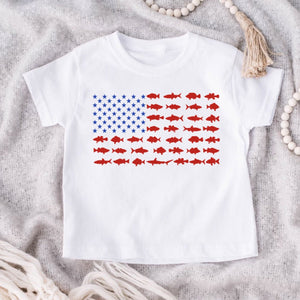 American Fish Flag Short Sleeve Kids Tee (D)