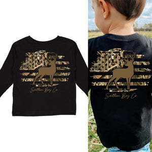 Deer Hunting Camo Long Sleeve Kids Tee