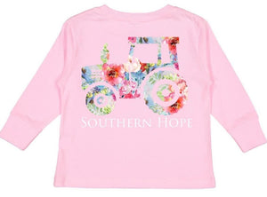 Floral Tractor (pink) Long Sleeve Girls Tee (D)