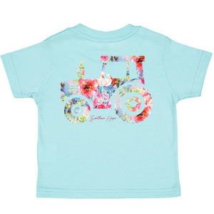 Floral Tractor Short Sleeve Girls Tee (D)