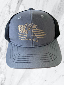 (Grey/Black) Embroidered Deer Flag Hat