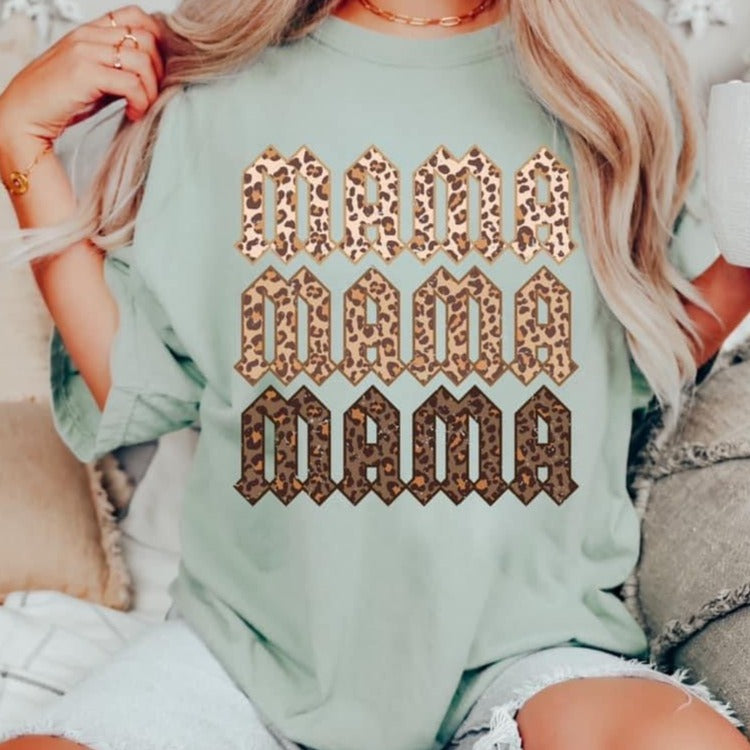 Mama Animal Print Stack Short Sleeve Adult Tee