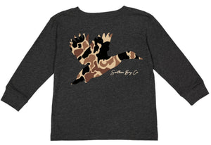 Vintage Camo Duck (Charcoal) Long Sleeve Kids Tee