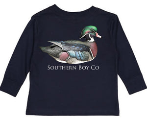 Navy Wood Duck Long Sleeve Youth Tee (D)