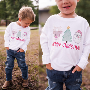 Merry Christmas Embroidered Long Sleeve Tee