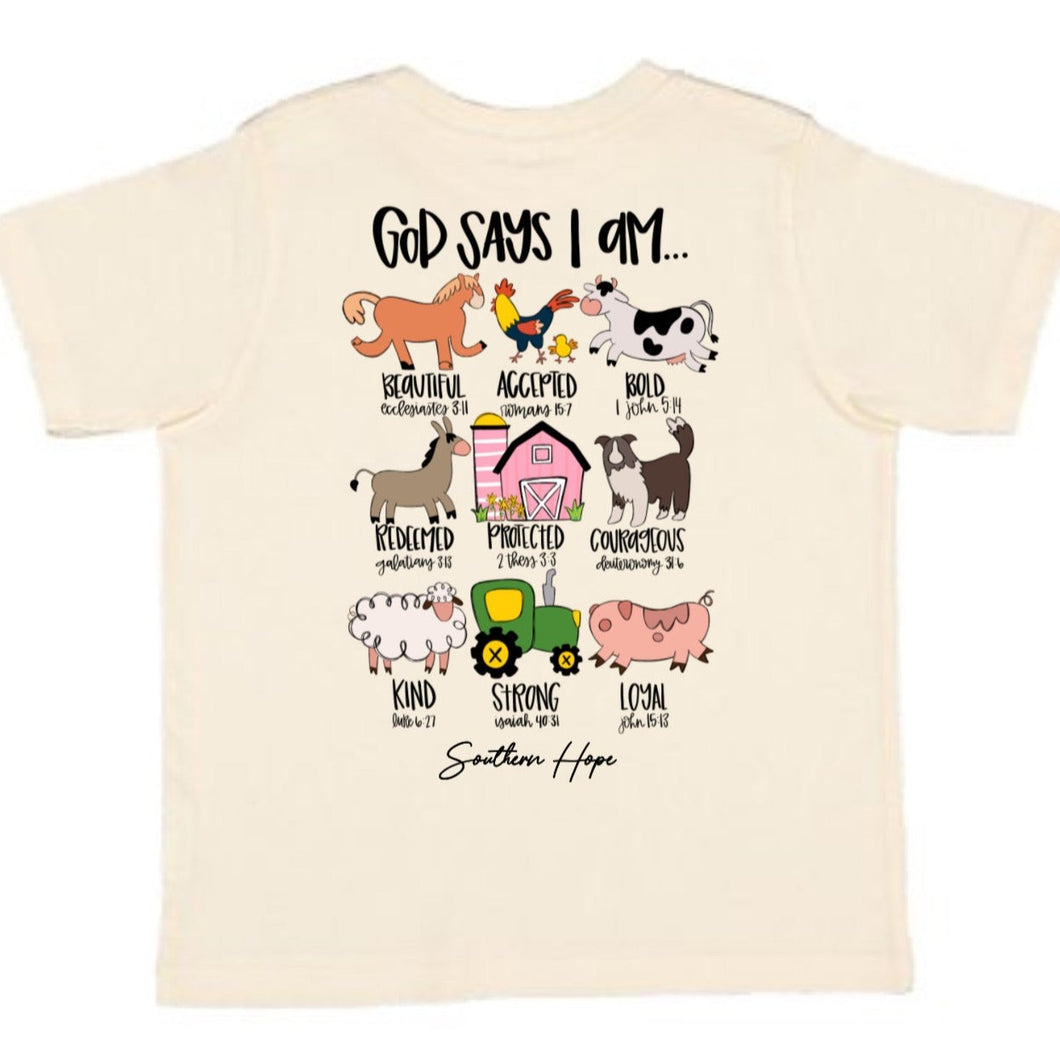 Farm God Says I Am Short Sleeve Kids Tee (D)